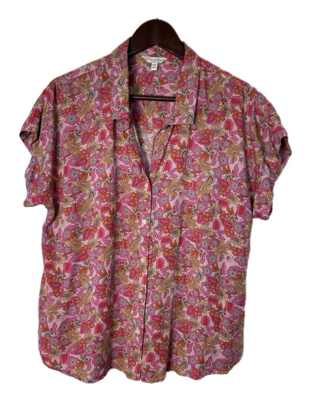 Lucky Brand Pink Floral Tie Front Camp Blouse Shirt M